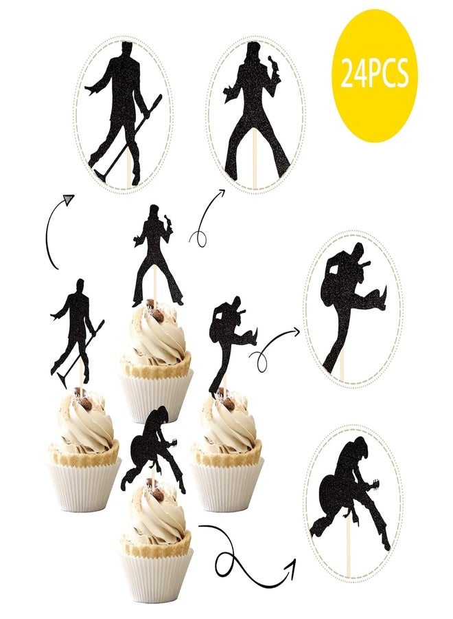 Incrizma 24 PCS Rock Band Cupcake Toppers Black Rock Pop Music Theme Cupcake Picks Music Concert Theme Birthday Party Cake Decorations Supplies (Rock Band Cupcake, 24) - Image 3